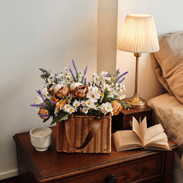 Handcrafted Silk Flower Basket – Warm Rustic Elegance