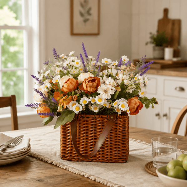 Handcrafted Silk Flower Basket – Warm Rustic Elegance
